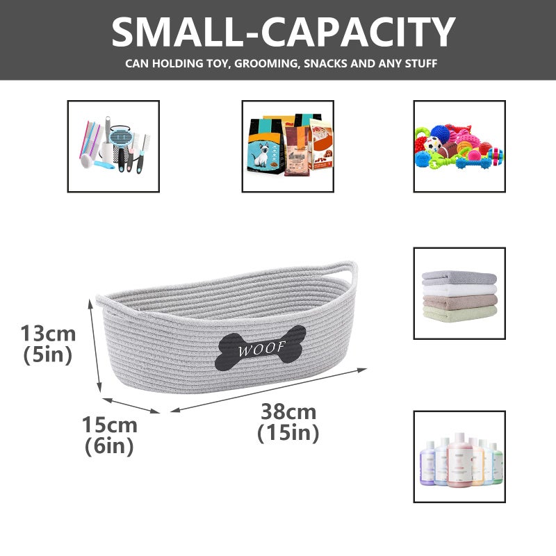 Morezi Dog toy baskets pet toy basket storage in small shallow stuff bin - Perfect for collect puppy toys, cat toy, grooming stuff, diapers, bed, for Bathroom, Playroom, Closet, Home - Grey - Image 3